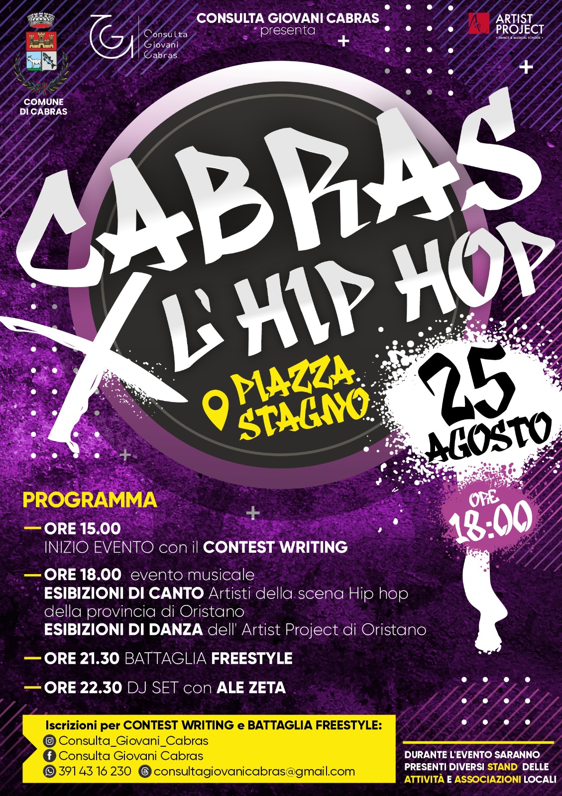 Estate cabrarese: domenica 25 agosto Cabras X Hip Hop